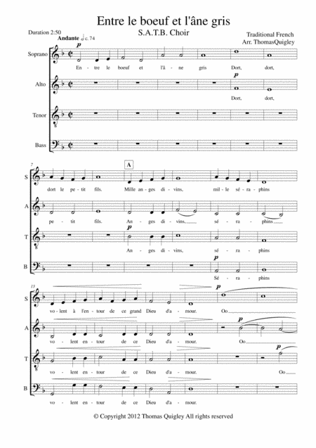 Entre le boeuf et l'âne gris (arr. Thomas Quigley)