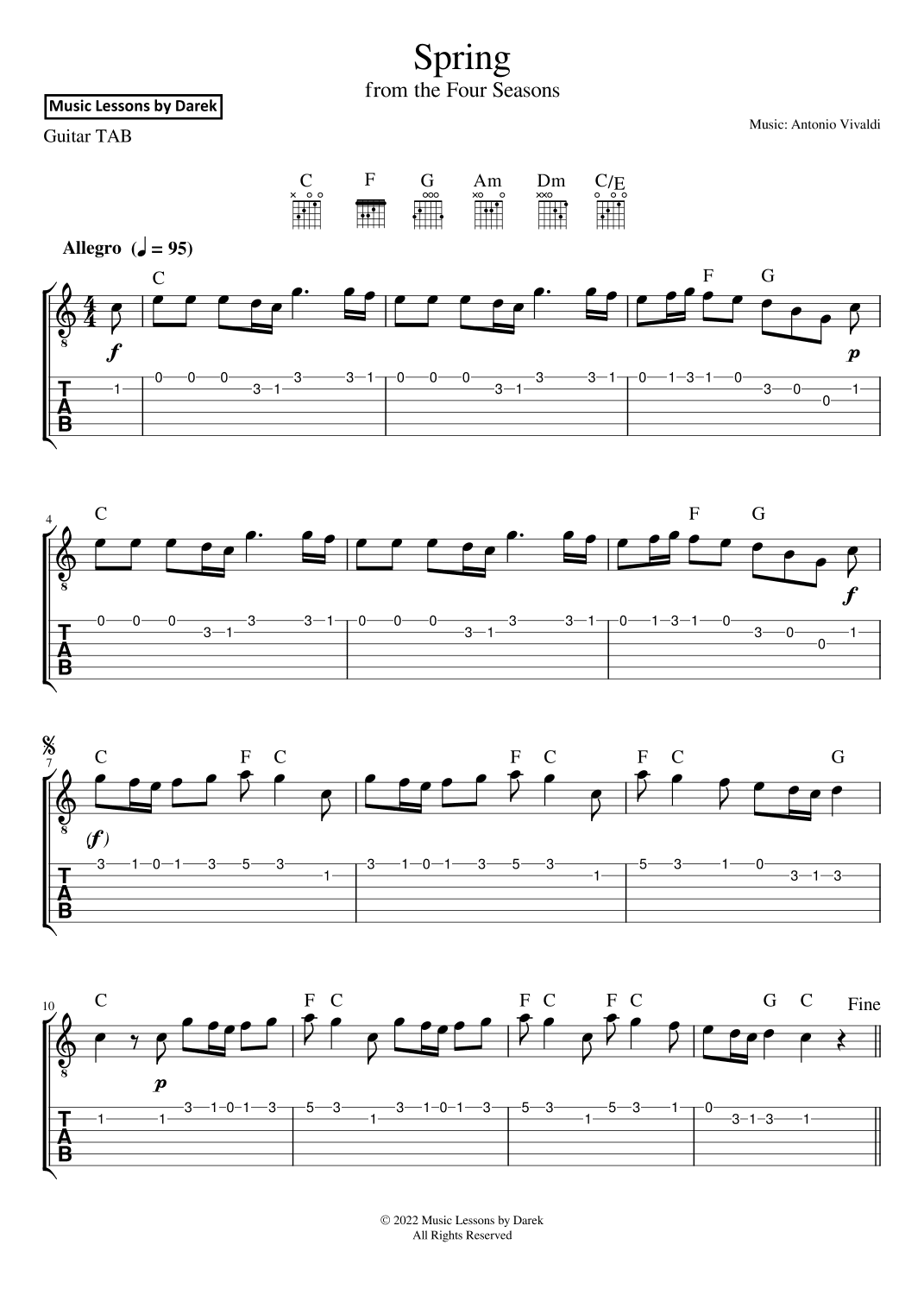 Spring (GUITAR TAB) from the Four Seasons [Antonio Vivaldi] (arr. Darek)