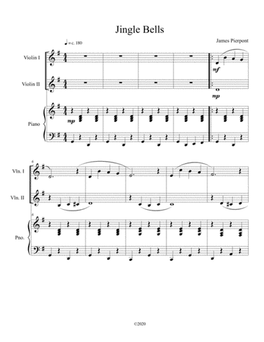 Jingle Bells (violin duet) with optional piano accompaniment (arr. B C Dockery)