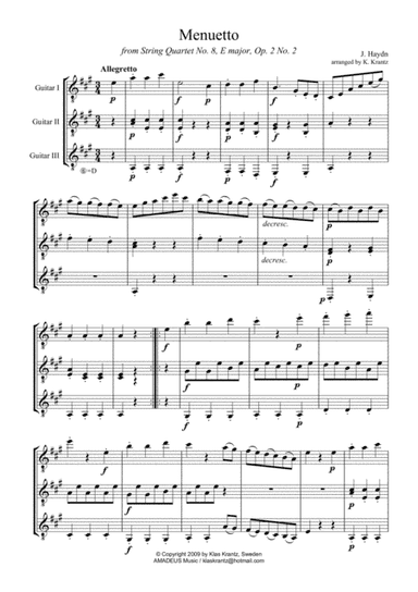 Menuetto from string quartet No. 8 for guitar trio - Score Only (arr. K. Krantz)
