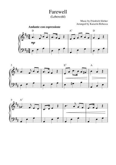 Farewell (Lebewohl) (piano solo with chords) (arr. Kaiserin Rebecca)