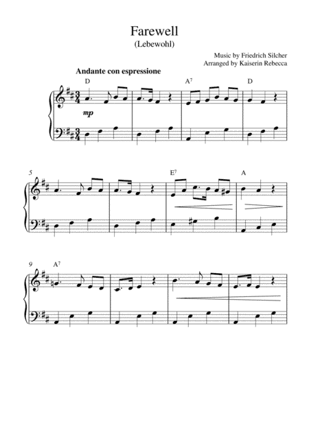 Farewell (Lebewohl) (piano solo with chords) (arr. Kaiserin Rebecca)