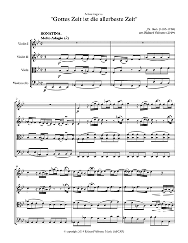 Bach - Sonatina from "Gottes Zeit" (Actus Tragicus) arr. for string quartet (arr. Richard Valitutto)