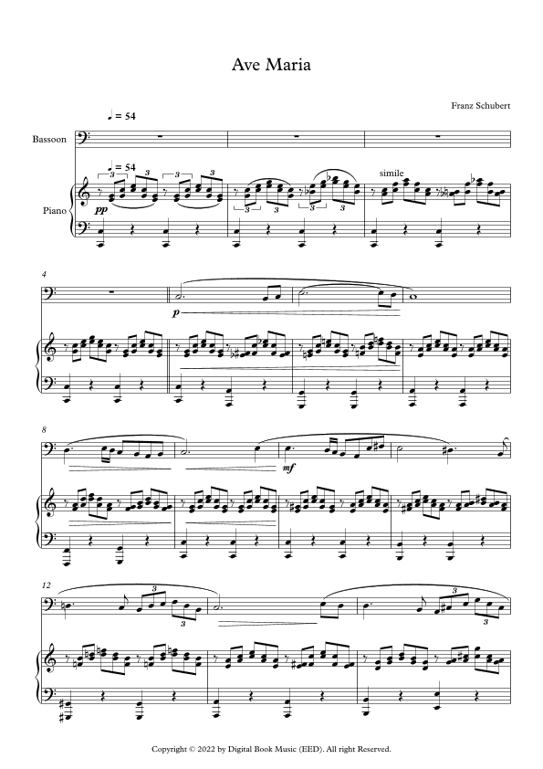 Ave Maria - Franz Schubert (Bassoon + Piano) (arr. Digital Book Music)