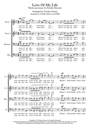 Love Of My Life (arr. Carolyn Goates)