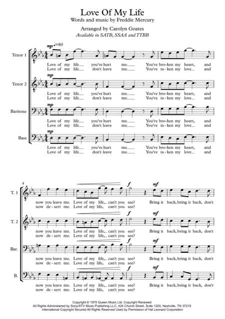 Love Of My Life (arr. Carolyn Goates)