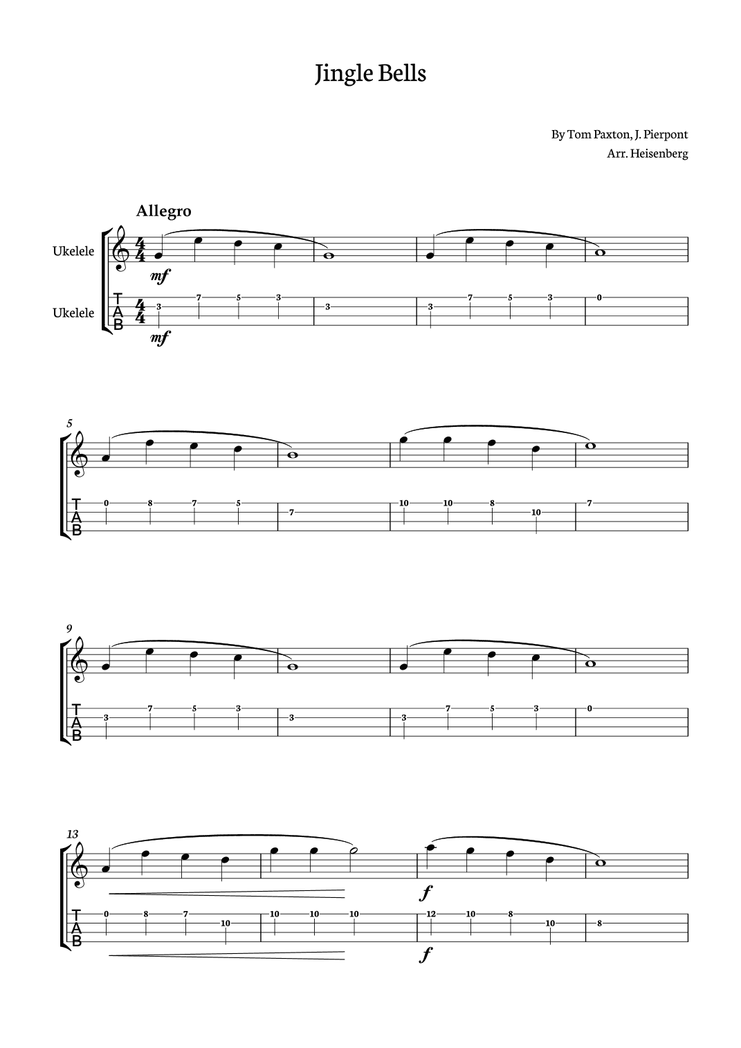 Jingle Bells for Ukelele (arr. Heisenberg)