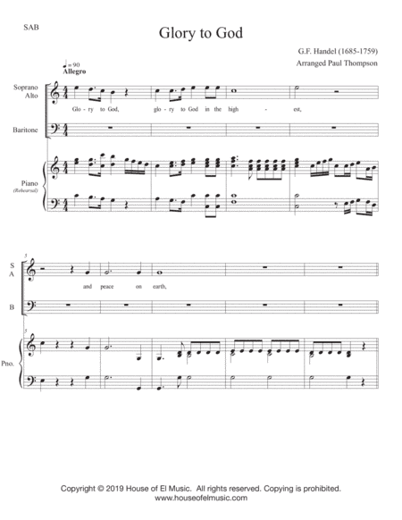 Glory to God - The Messiah for Young Voices (SAB) (arr. Paul Thompson)