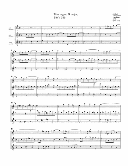 Trio for organ, BWV 586 (arrangement for 3 recorders) (arr. Gil Garty)