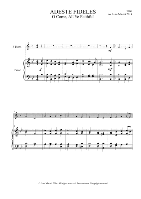 ADESTE FIDELES - O COME, ALL YE FAITHFUL - for Horn and Piano (arr. Ivan Marini)