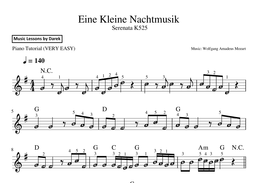 Eine Kleine Nachtmusik (VERY EASY PIANO) Serenata K525 [Wolfgang Amadeus Mozart] (arr. Darek)