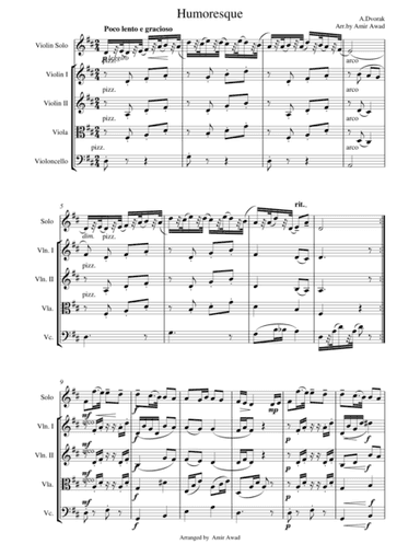 Dvorak Humoresque for Violin Solo with String Orchestra (arr. Amir Awad)