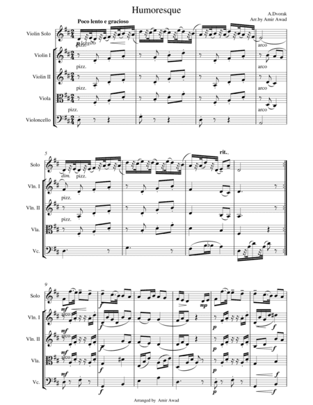 Dvorak Humoresque for Violin Solo with String Orchestra (arr. Amir Awad)