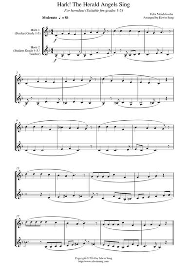 Hark! The Herald Angels Sing (for horn duet, suitable for grades 1-5) (arr. Edwin Sung)