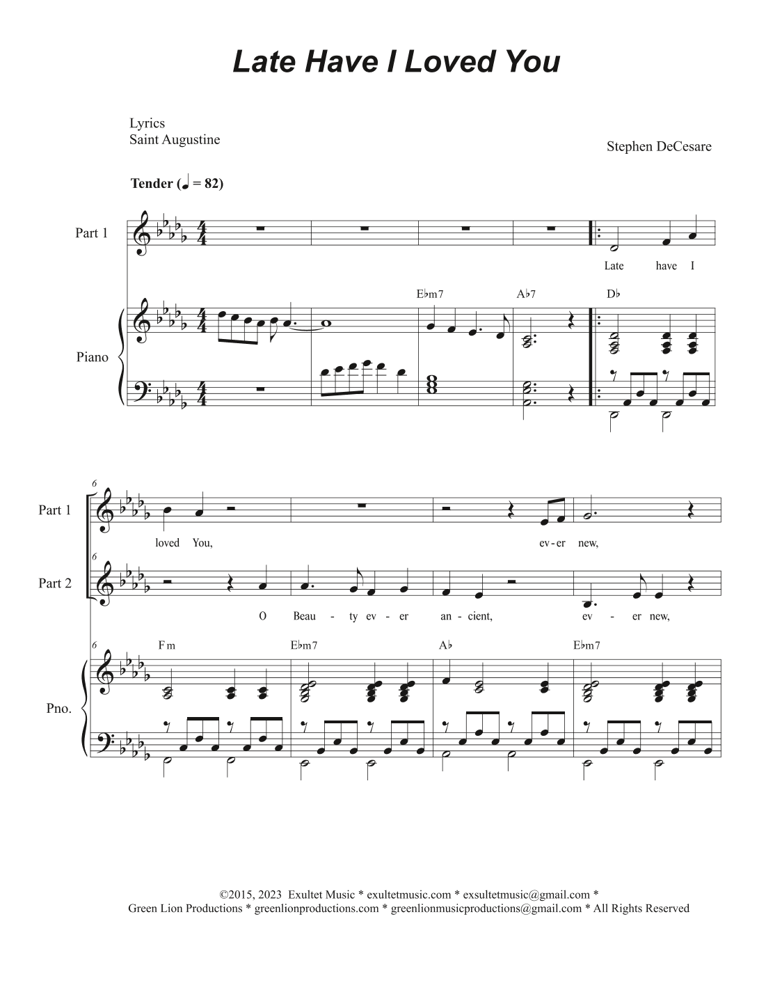 Late Have I Loved You (2-part choir)