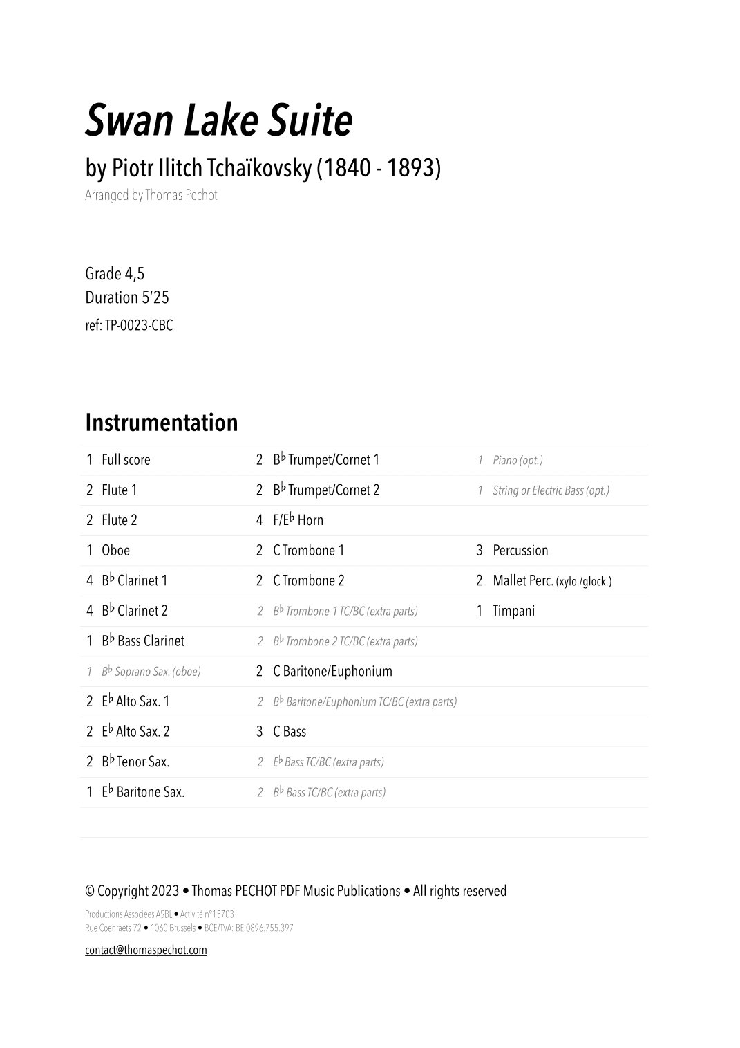 Swan Lake Suite (arr. Thomas PECHOT)