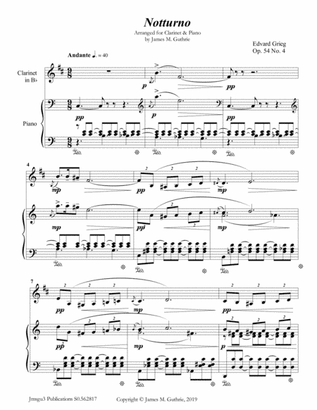 Grieg: Notturno Op. 54 No. 4 for Clarinet & Piano (arr. James M. Guthrie)