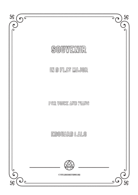 Lalo-Souvenir in D flat Major,for Voice and Piano (arr. MSM)