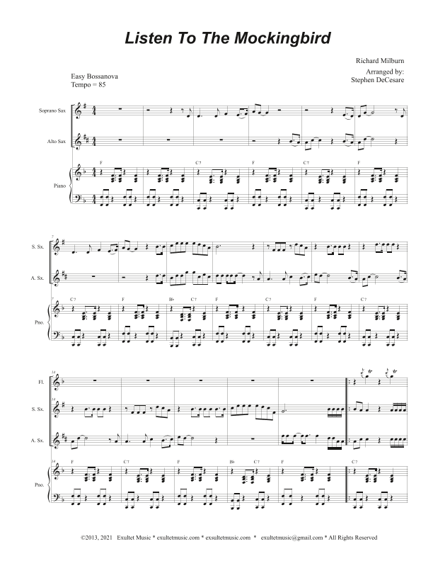 Listen To The Mockingbird (Duet for Soprano and Alto Saxophone) (arr. Stephen DeCesare)