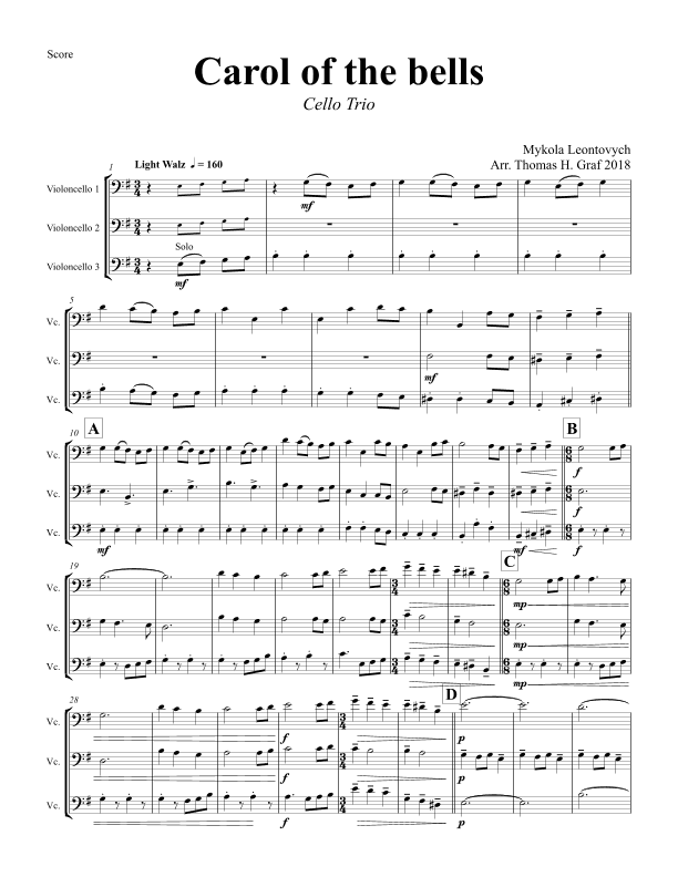 Carol of the Bells - Pentatonix style - Cello Trio (arr. Thomas Graf)