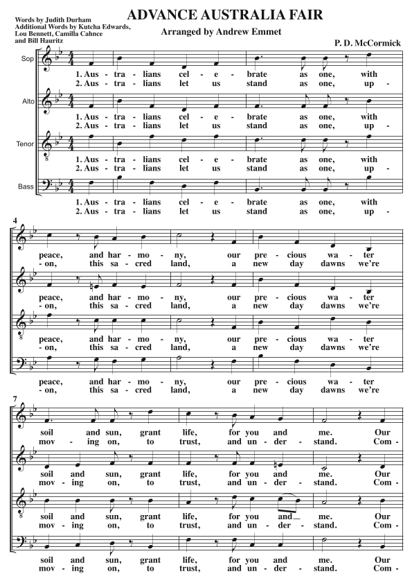 Advance Australia Fair (newer lyrics) A Cappella SATB (arr. Andrew Emmet)