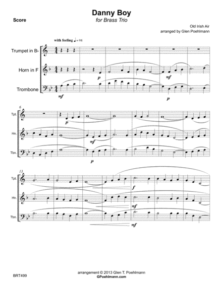 DANNY BOY - BRASS TRIO (unaccompanied) (arr. Glen Poehlmann)