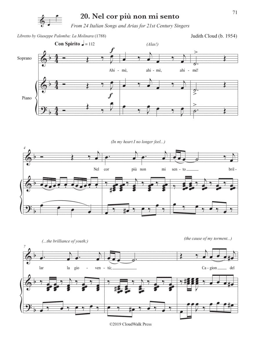 24 Italian Songs and Arias for 21st-Century Singers, No. 20 Nel cor più non mi sento