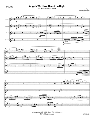 ANGELS WE HAVE HEARD ON HIGH - WOODWIND QUARTET (2 Flutes, Oboe & Clarinet) (arr. Glen Poehlmann)