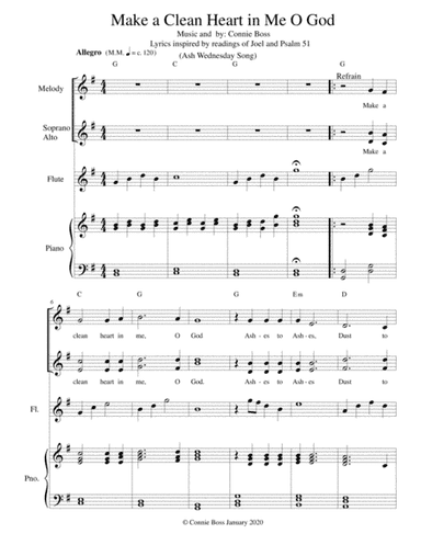 Make a Clean Heart in Me O God - flute trio and piano