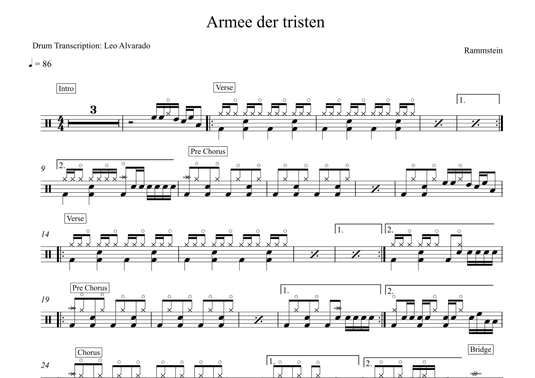 Armee Der Tristen (arr. Drum Transcription: Leo Alvarado)
