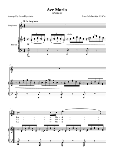 Ave Maria (Schubert) in C-Dur - Klavier und Stimme - Songtexte auf Deutsch (arr. Lucas Figueiredo)