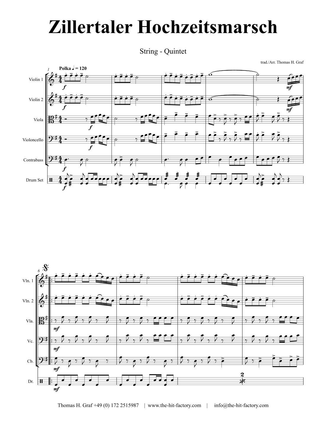 Zillertaler Hochzeitsmarsch - October Fest - String Quintet - G (arr. Thomas H. Graf)