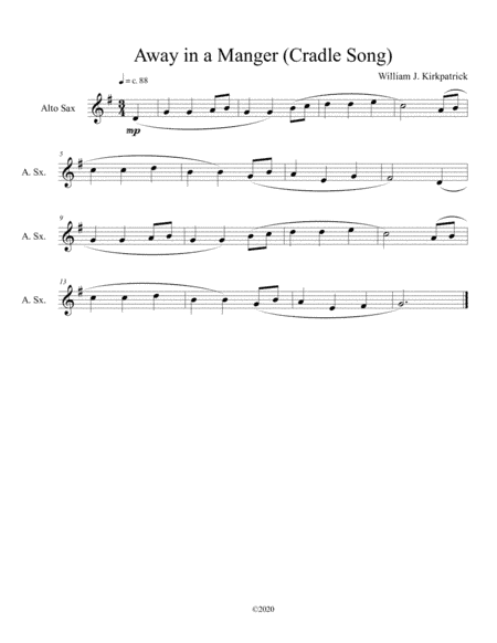 Away in a Manger (Cradle Song) for solo alto sax (arr. B C Dockery)