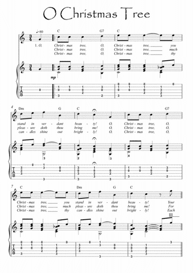 O Christmas Tree Christmas carol guitar fingerstyle (arr. PianoSheetNow)
