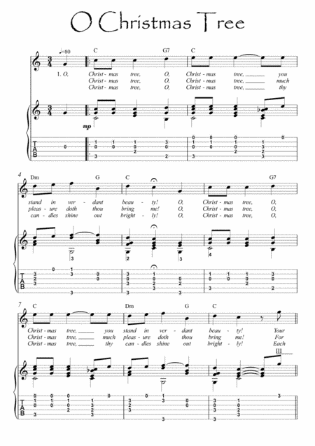 O Christmas Tree Christmas carol guitar fingerstyle (arr. PianoSheetNow)