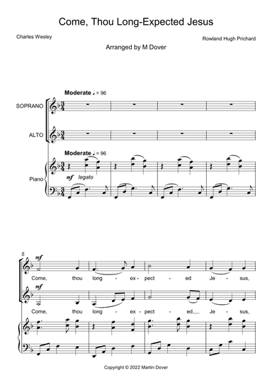 Come, Thou Long Expected Jesus - Two Part Choir - SA - Upper Voices (arr. Martin Dover)