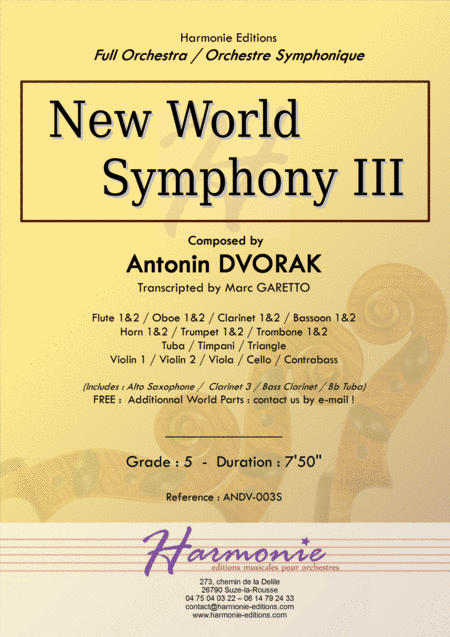 New World Symphony - 3rd Movement - Antonin DVORAK - Full Orchestra - transcripted by Marc Garetto (arr. Marc GARETTO)