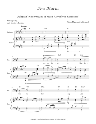 Ave Maria - Mascagni (Barítono A Major) (arr. Luís Gustavo Rossato)