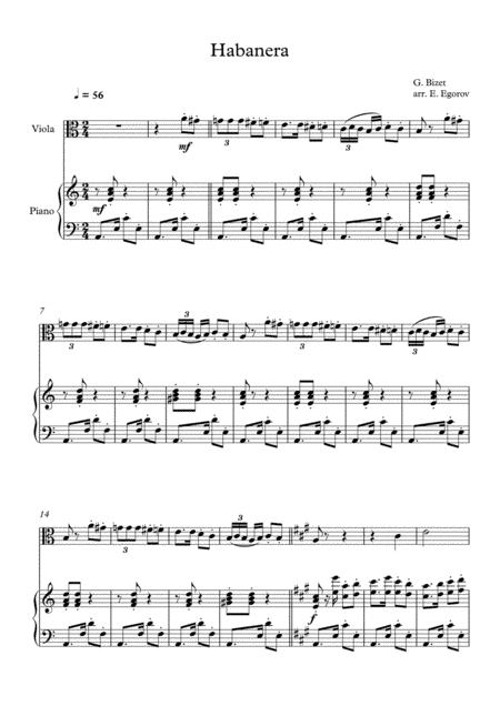 Habanera, Georges Bizet, For Viola & Piano (arr. Eugene Egorov)