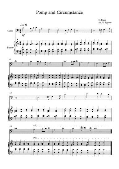 Pomp and Circumstance, Edward Elgar, For Cello & Piano (arr. Eugene Egorov)