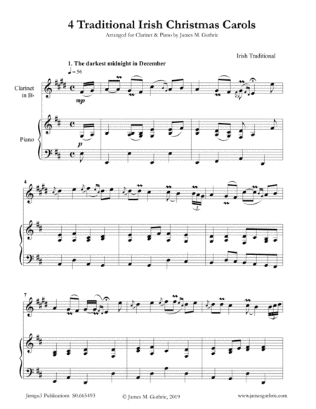 4 Traditional Irish Christmas Carols for Clarinet & Piano (arr. James M. Guthrie, ASCAP)