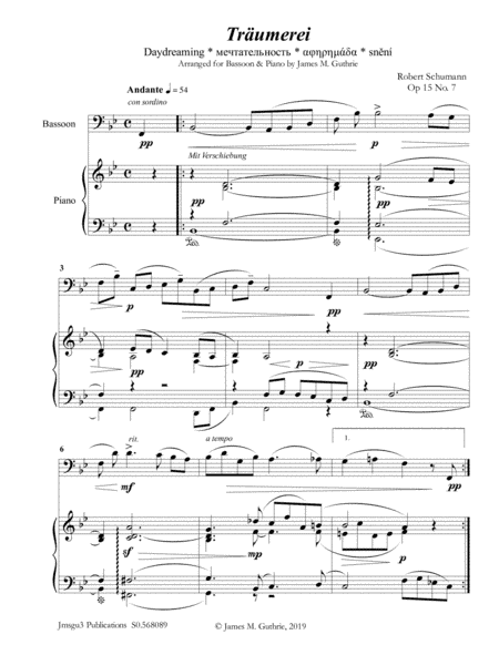 Schumann: Träumerei Op. 15 No. 7 for Bassoon & Piano (arr. James M. Guthrie)