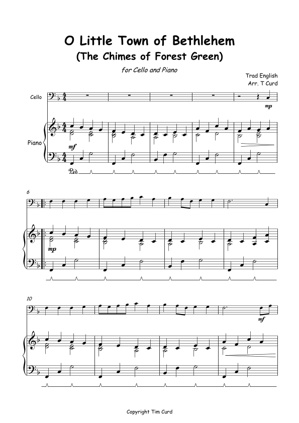 O Little Town of Bethlehem for Solo Cello and Piano (arr. Tim Curd)