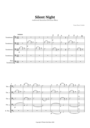 Silent Night by Franz Gruber for Trombone Quintet (arr. Ander)