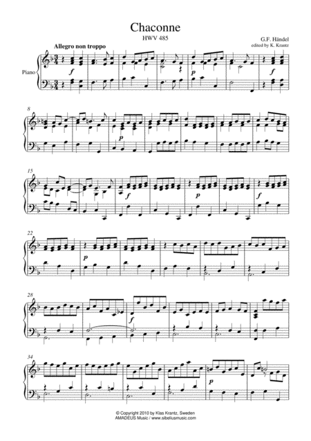 Chaconne HWV 485 for piano solo (arr. K. Krantz)