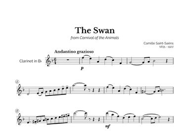 The Swan for Intermediate Clarinet (arr. Marcos Soares)