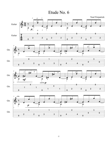 Etude No.6 For Guitar by Neal Fitzpatrick-Tablature Edition