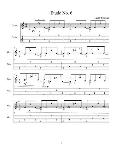 Etude No.6 For Guitar by Neal Fitzpatrick-Tablature Edition