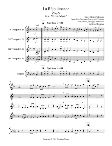 La Rejouissance (from "Heroic Music") (Eb) (Trumpet Quartet, Timpani) (arr. Regis Bookshar)