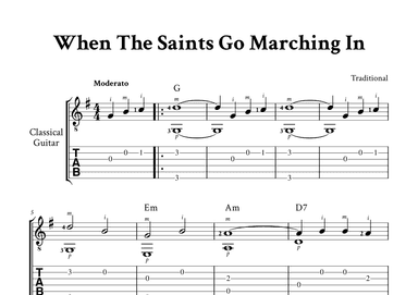 When The Saints Go Marching In - Fingerstyle Guitar (with TAB, Chords and Fingering) (arr. Yuri Noronha)